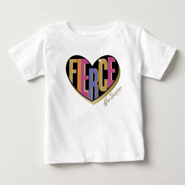Afro Unicorn Fierce Heart Design T Shirt (Framsida)