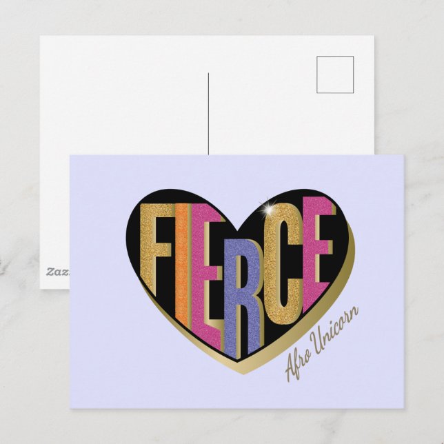 Afro Unicorn Fierce Heart Design Vykort (Fram/baksida)