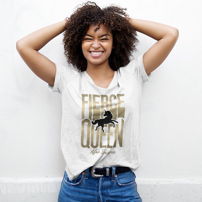 Afro Unicorn Fierce Queen T Shirt (Person wearing t-shirt)