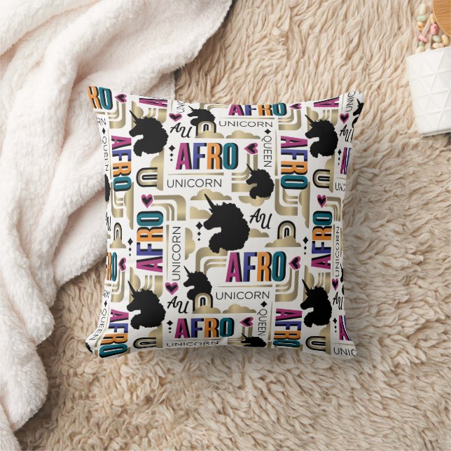 Afro Unicorn fold Mönster Kudde (Filt)