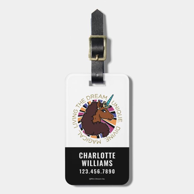 Afro Unicorn Living of Dream Design Bagagebricka (Vertikal Framsida)