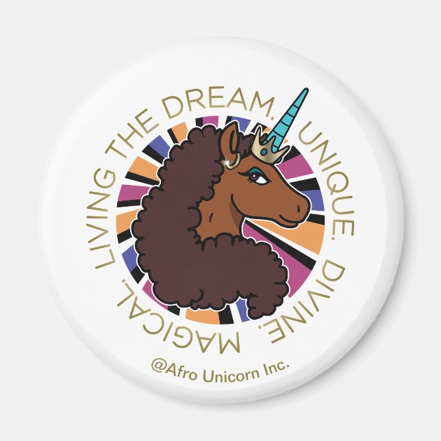 Afro Unicorn Living of Dream Design Magnet (Framsidan)