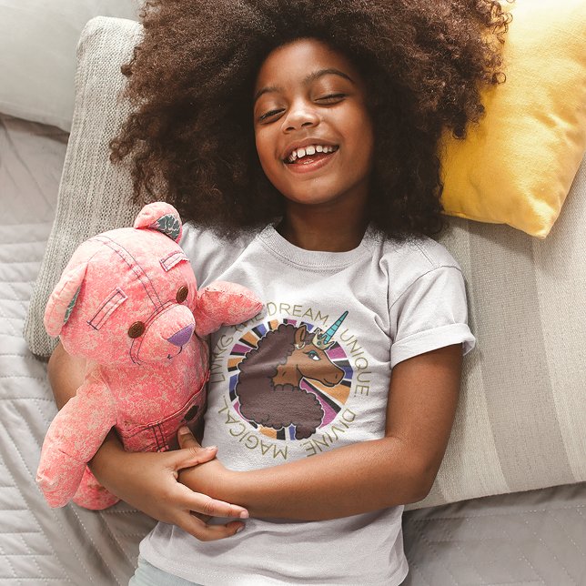 Afro Unicorn Living of Dream Design T Shirt (Kid wearing t-shirt)