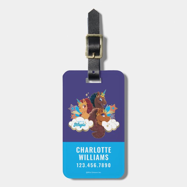 Afro Unicorn "Made of Magic" Trio Design Bagagebricka (Vertikal Framsida)