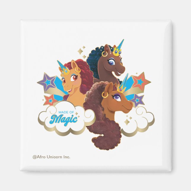Afro Unicorn "Made of Magic" Trio Design Magnet (Framsidan)