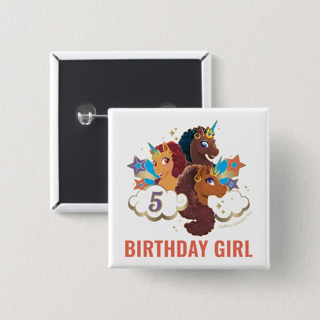 Afro Unicorn | Magic Birthday Girl Knapp (Framsida & baksida)