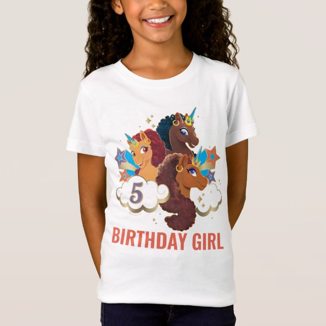 Afro Unicorn | Magic Birthday Girl T Shirt (Framsida)