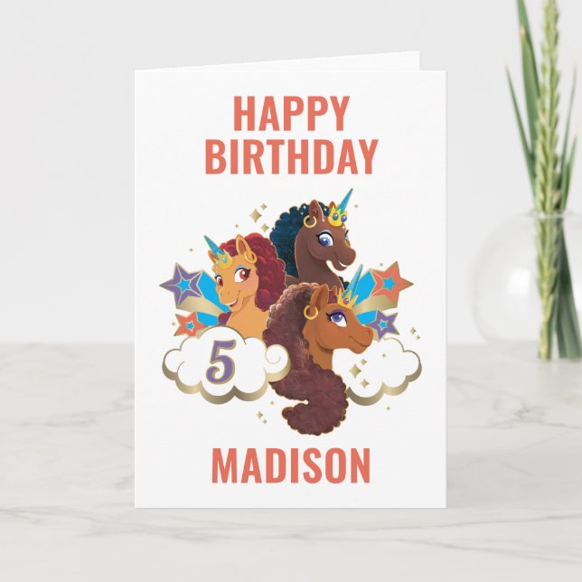 Afro Unicorn | Magic Girls Birthday Kort (Framsida)