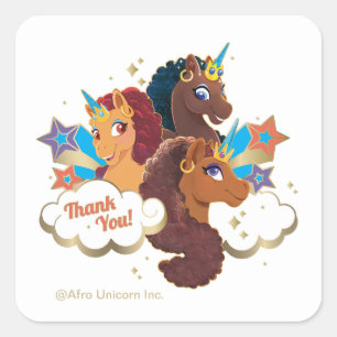 Afro Unicorn   Magic Girls Birthday Tack Fyrkantigt Klistermärke