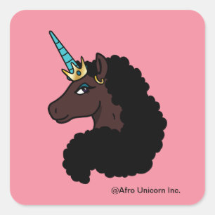 Afro Unicorn Magisk Fyrkantigt Klistermärke