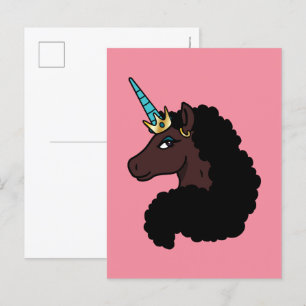 Afro Unicorn Magisk Vykort