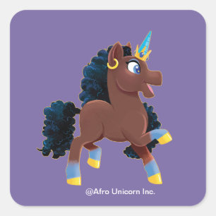 Afro Unicorn Magiskt prancing Fyrkantigt Klistermärke