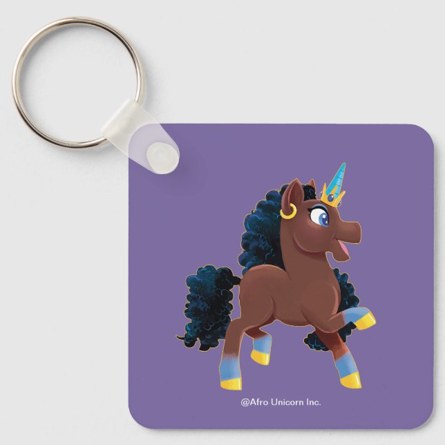 Afro Unicorn | Magiskt prancing Nyckelring (Framsida)
