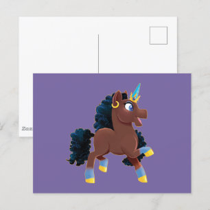 Afro Unicorn Magiskt prancing Vykort