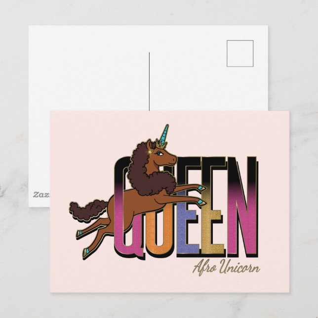 Afro Unicorn Queen Design Vykort (Fram/baksida)