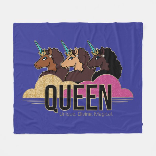 Afro Unicorn Queen Trio Design Fleecefilt (Framsidan (Horisontell))
