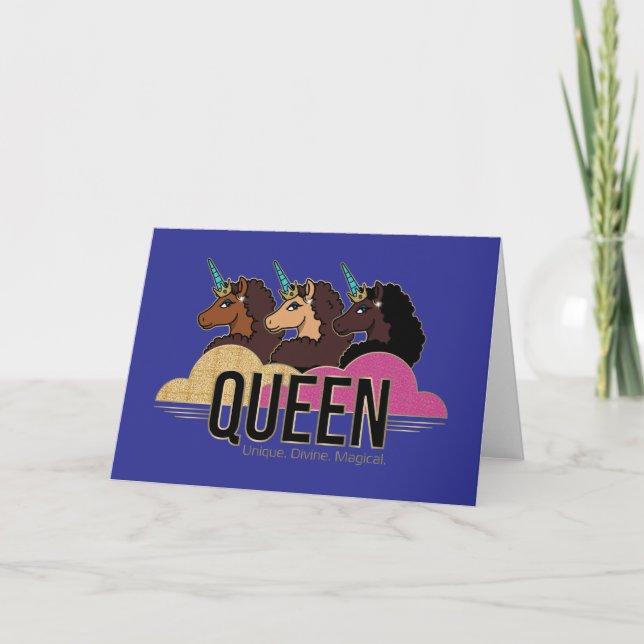 Afro Unicorn Queen Trio Design Kort (Framsida)