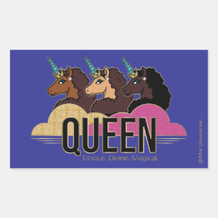 Afro Unicorn Queen Trio Design Rektangulärt Klistermärke