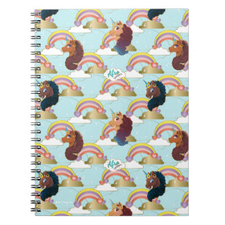 Afro Unicorn Rainbow och Hearts Mönster Anteckningsbok