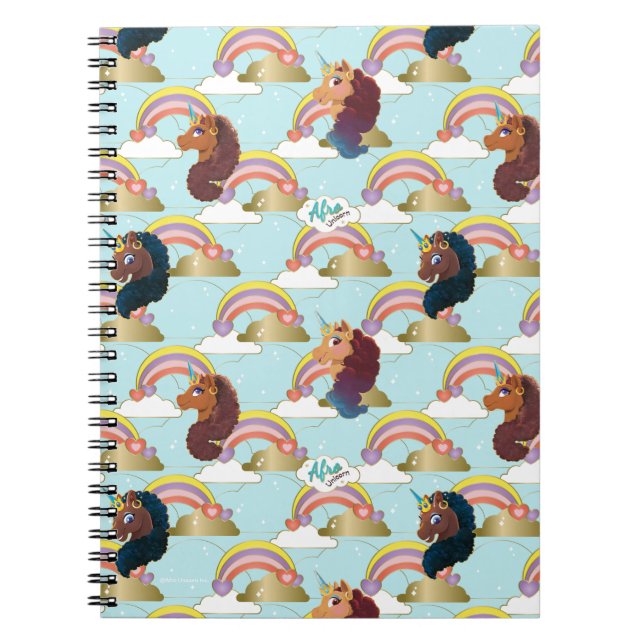 Afro Unicorn Rainbow och Hearts Mönster Anteckningsbok (Framsidan)