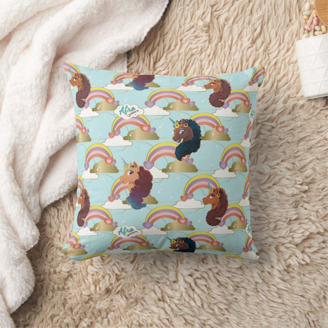 Afro Unicorn Rainbow och Hearts Mönster Kudde (Filt)