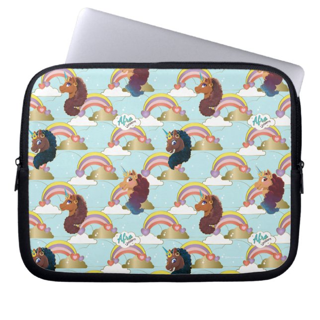 Afro Unicorn Rainbow och Hearts Mönster Laptop Fodral (Framsidan)
