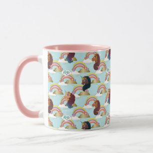Afro Unicorn Rainbow och Hearts Mönster Mugg