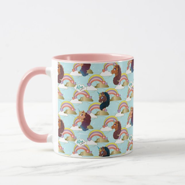 Afro Unicorn Rainbow och Hearts Mönster Mugg (Vänster)