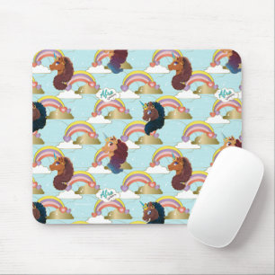 Afro Unicorn Rainbow och Hearts Mönster Musmatta