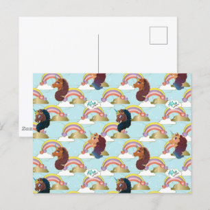 Afro Unicorn Rainbow och Hearts Mönster Vykort