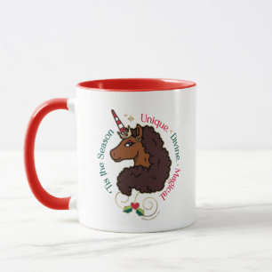 Afro Unicorn "Tis the Season Helgdag Unicorn Mugg