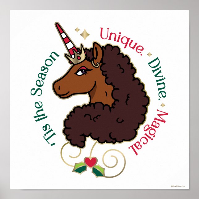 Afro Unicorn "Tis the Season Helgdag Unicorn Poster (Framsidan)