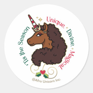 Afro Unicorn "Tis the Season Helgdag Unicorn Runt Klistermärke