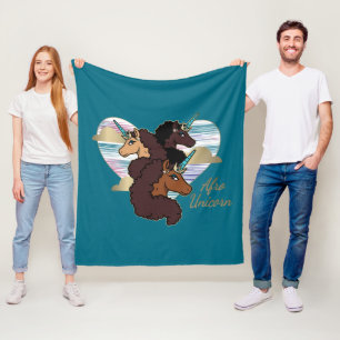 Afro Unicorn Trio Heart Design Fleecefilt