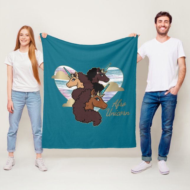 Afro Unicorn Trio Heart Design Fleecefilt (På plats)