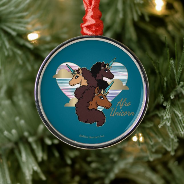 Afro Unicorn Trio Heart Design Julgransprydnad Metall (Träd)