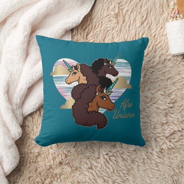 Afro Unicorn Trio Heart Design Kudde (Filt)