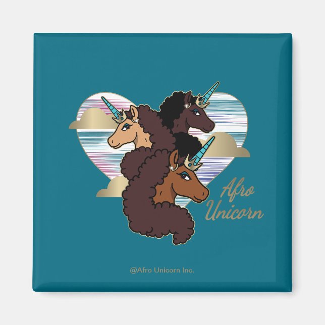 Afro Unicorn Trio Heart Design Magnet (Framsidan)