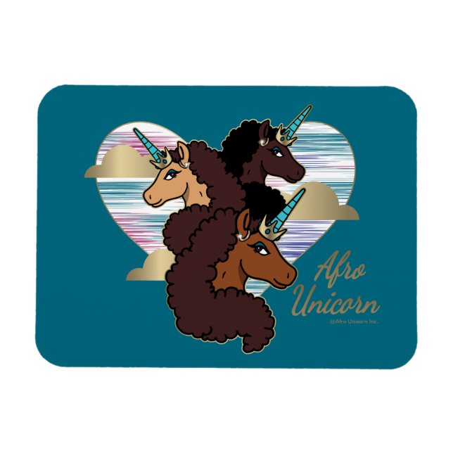 Afro Unicorn Trio Heart Design Magnet (Horisontell)