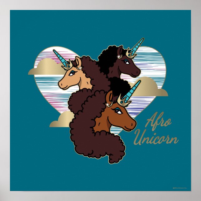 Afro Unicorn Trio Heart Design Poster (Framsidan)