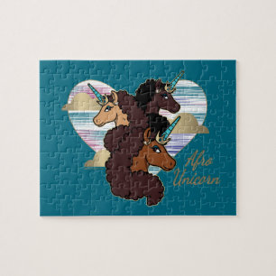 Afro Unicorn Trio Heart Design Pussel
