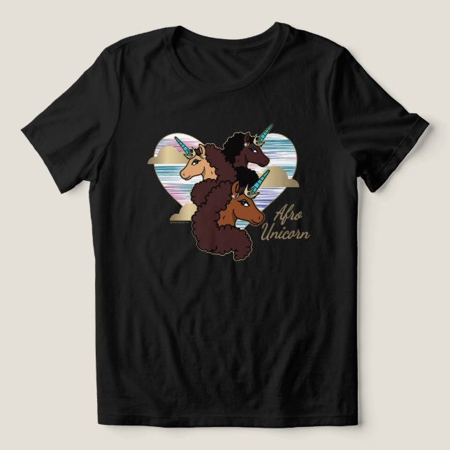 Afro Unicorn Trio Heart Design T Shirt (Design Framsida)