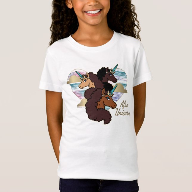 Afro Unicorn Trio Heart Design T Shirt (Framsida)