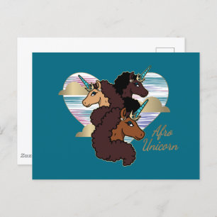 Afro Unicorn Trio Heart Design Vykort