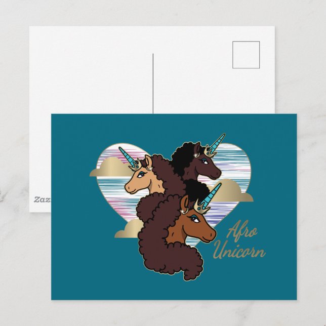 Afro Unicorn Trio Heart Design Vykort (Fram/baksida)