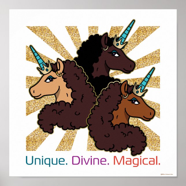 Afro Unicorn Trio: Unik, gudomlig och magisk Poster (Framsidan)