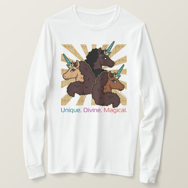 Afro Unicorn Trio: Unik, gudomlig och magisk T Shirt (Design framsida)