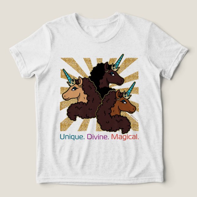 Afro Unicorn Trio: Unik, gudomlig och magisk T Shirt (Design Framsida)
