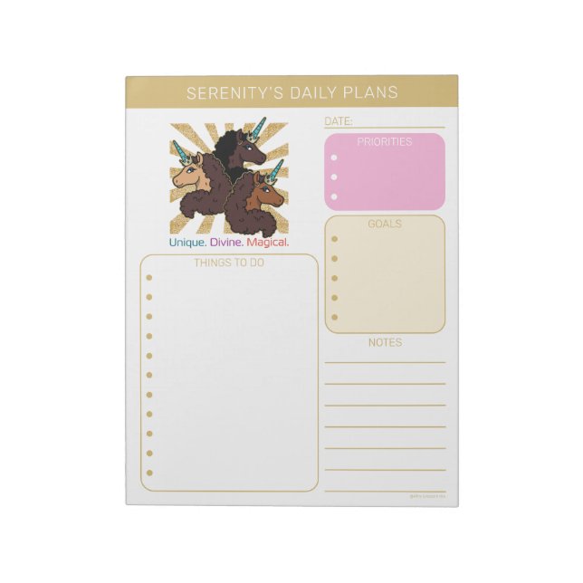 Afro Unicorn Trio: Unique, Divine, and Magical Anteckningsblock (Roterad)