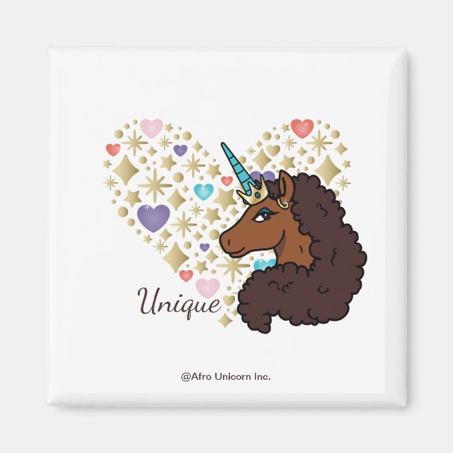 Afro Unicorn | Unik hjärtdesign Magnet (Framsidan)
